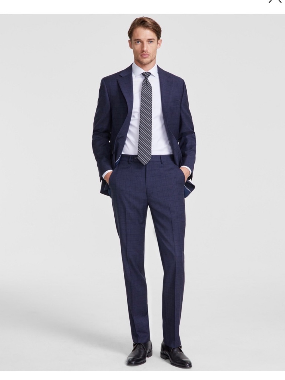 Calvin Klein Navy Windowpane Two-Piece Suit